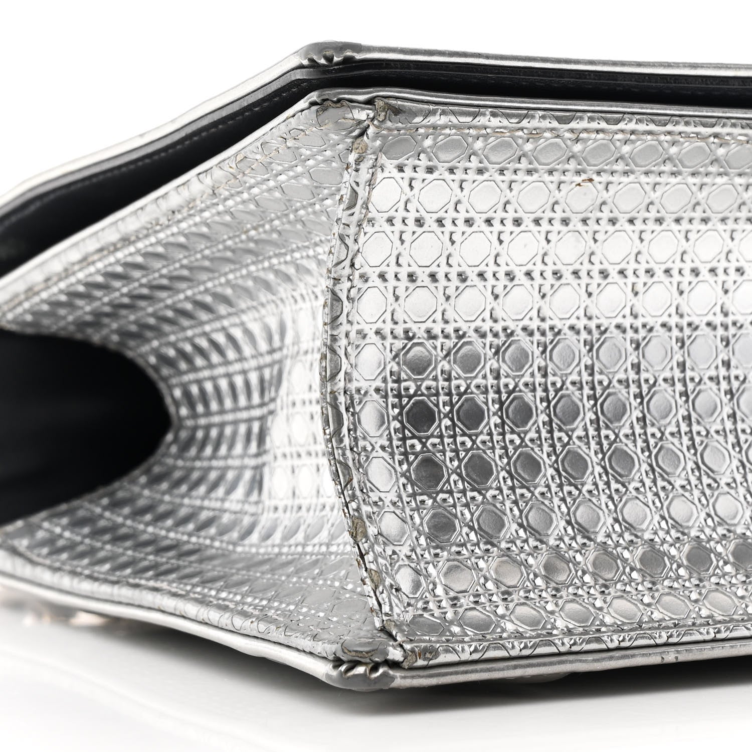 Christian Dior Metallic Patent Micro-Cannage Medium Diorama Flap Bag Silver 8 of 10