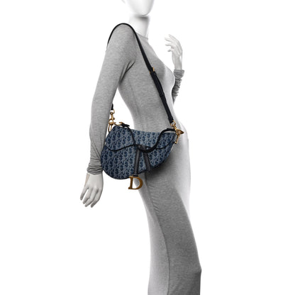 Christian Dior Denim Oblique Jacquard Saddle Bag With Strap Blue 3 of 12