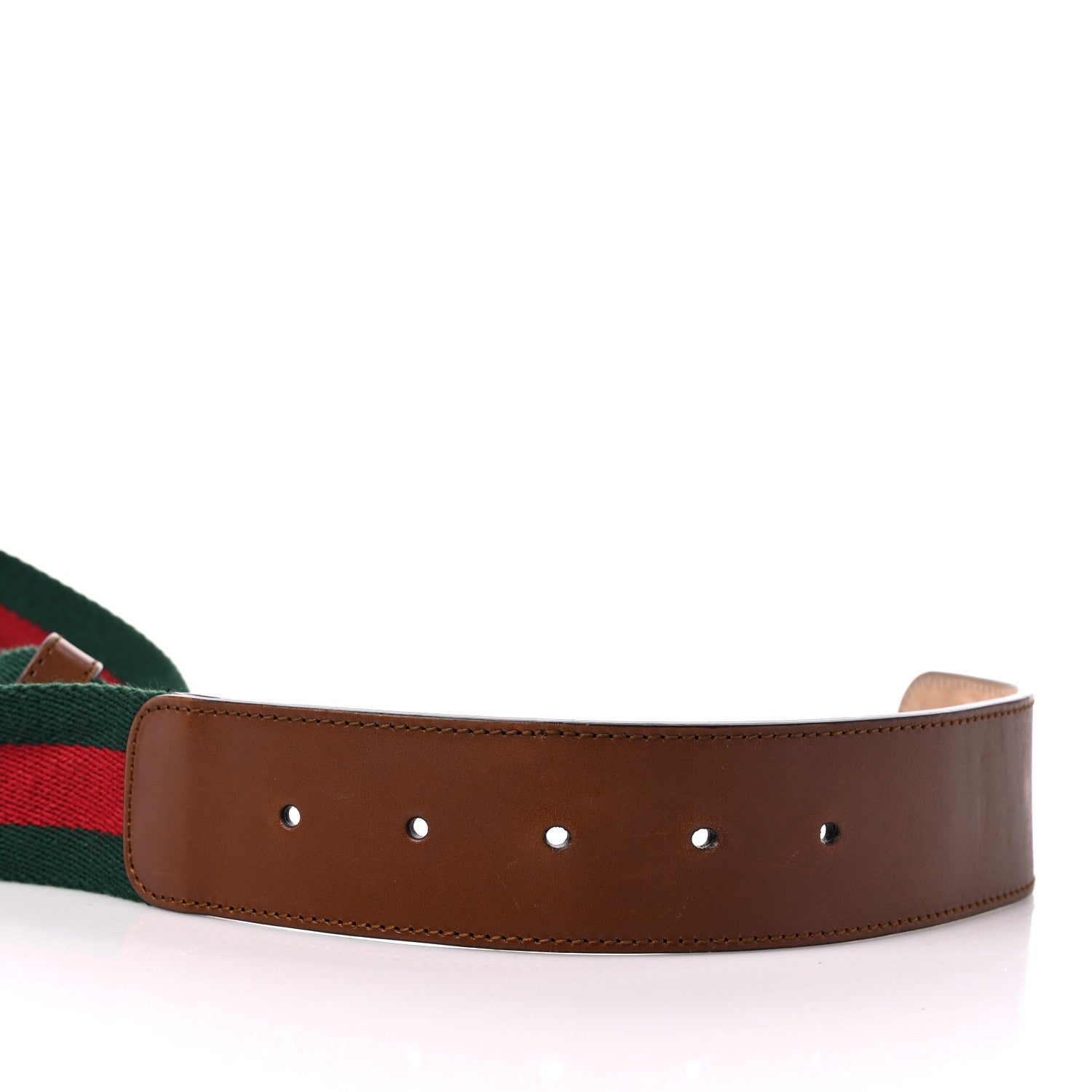 Gucci Nylon Calfskin Double G Web 40mm Belt 65 26 Green Red Cuir 3 of 8