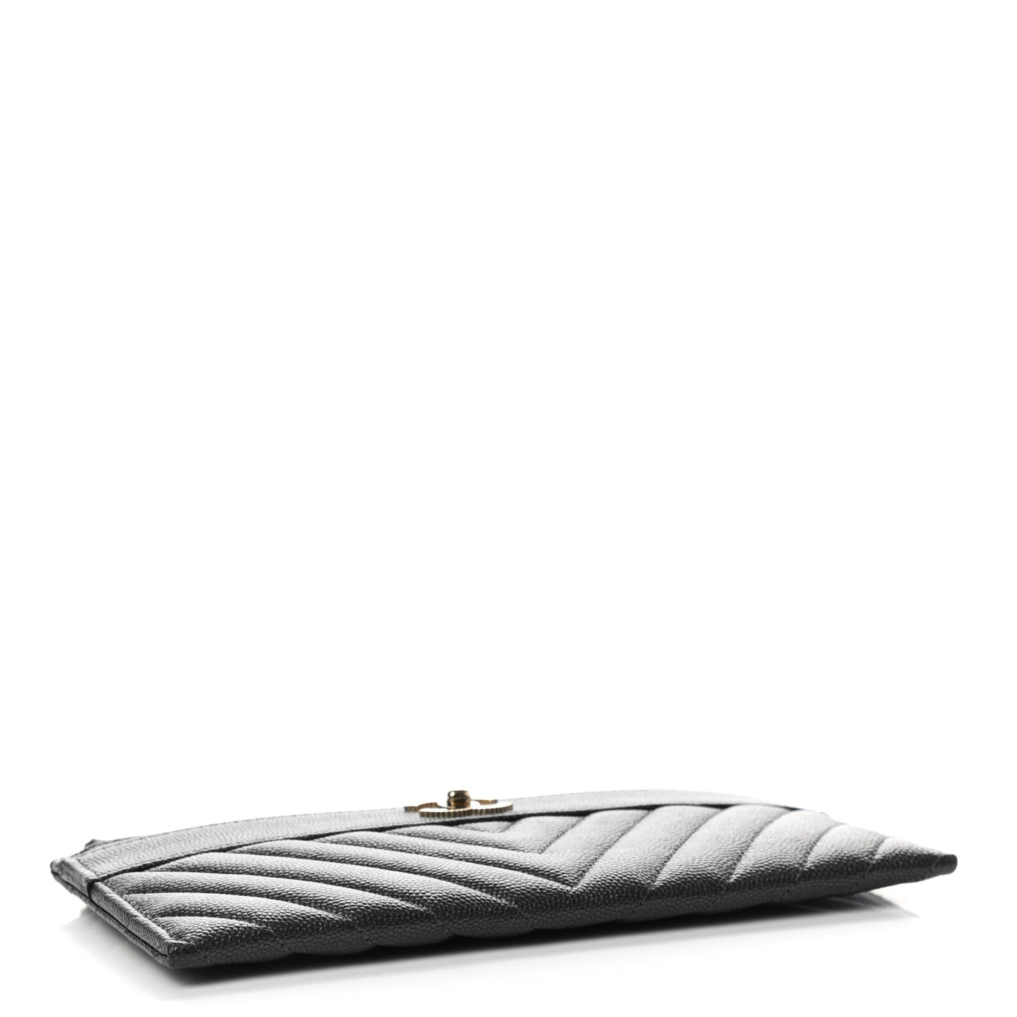 Caviar Chevron Quilted Mademoiselle Vintage Zip Pouch Black