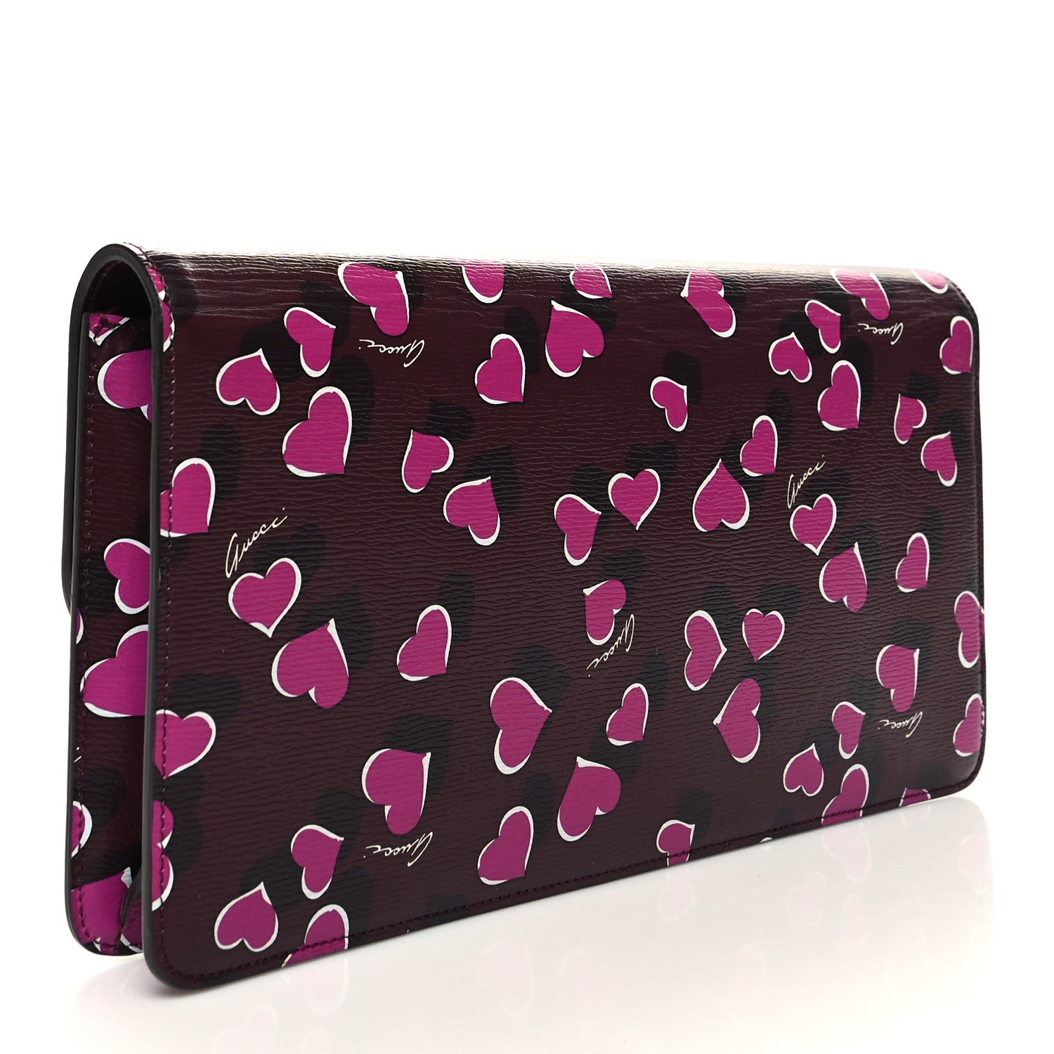 Gucci Textured Calfskin Heartbeat Print Clutch New Wine 3 of 10