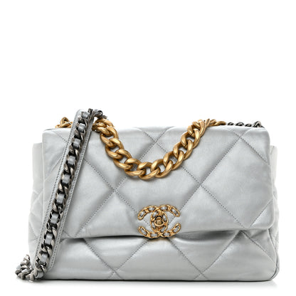 Chanel Metallic Goatskin Quilted Large Chanel 19 Flap Silver 1 of 12