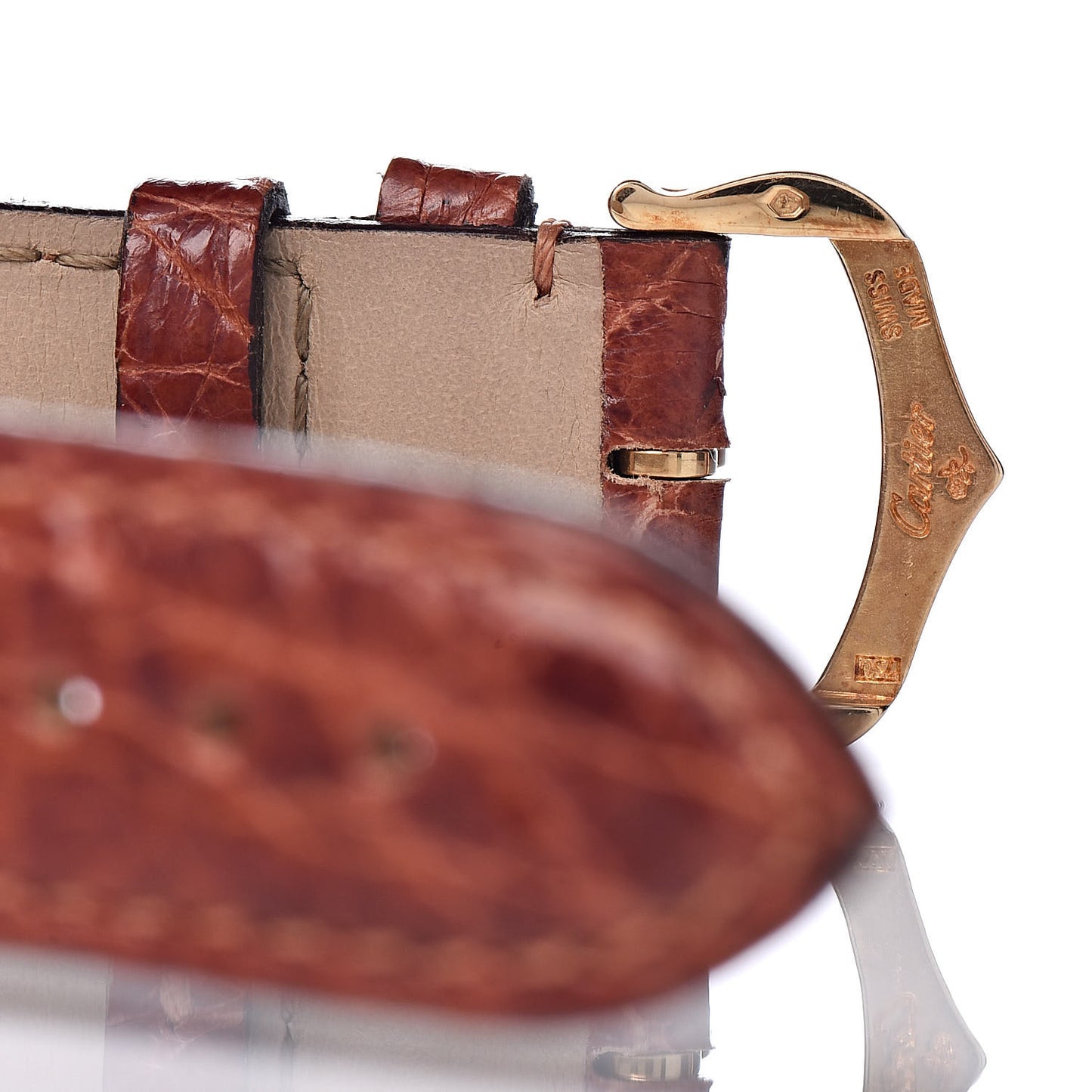 18K Yellow Gold Alligator 24mm Tank Solo Quartz Watch Brown