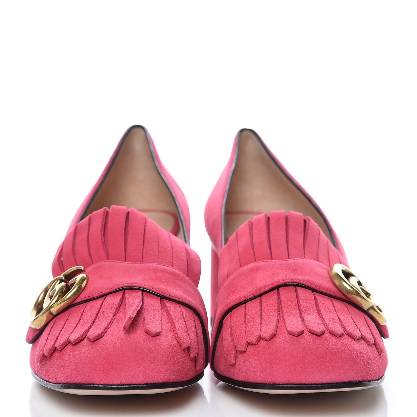 Kid Scamosciato GG Marmont Fringe 50mm Loafer Pumps 40 Hot Pink