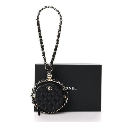 Chanel Lambskin Quilted Chain Round Mini Clutch Black 10 of 10