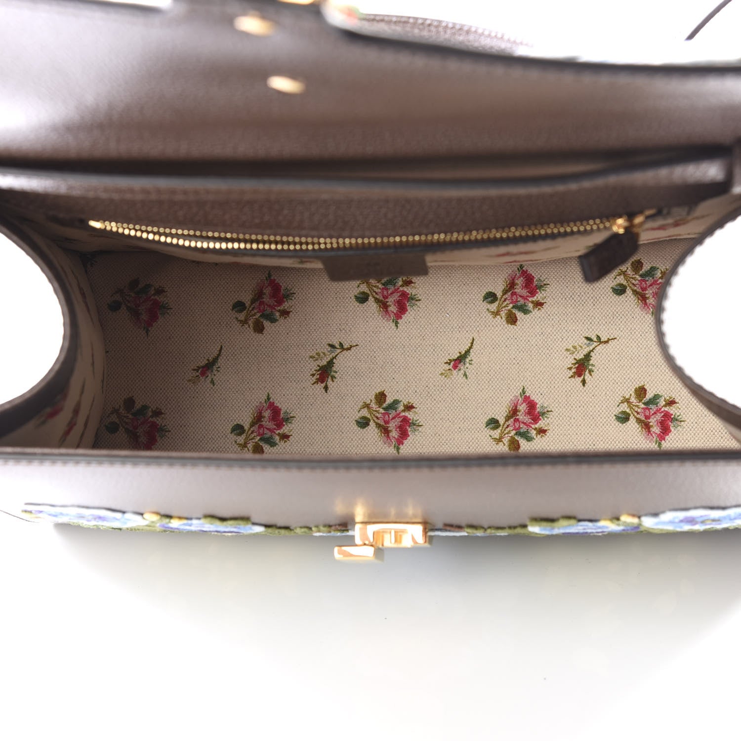Gucci Calfskin Embroidered Medium Sylvie Top Handle Bag New Acero Multicolor 4 of 8