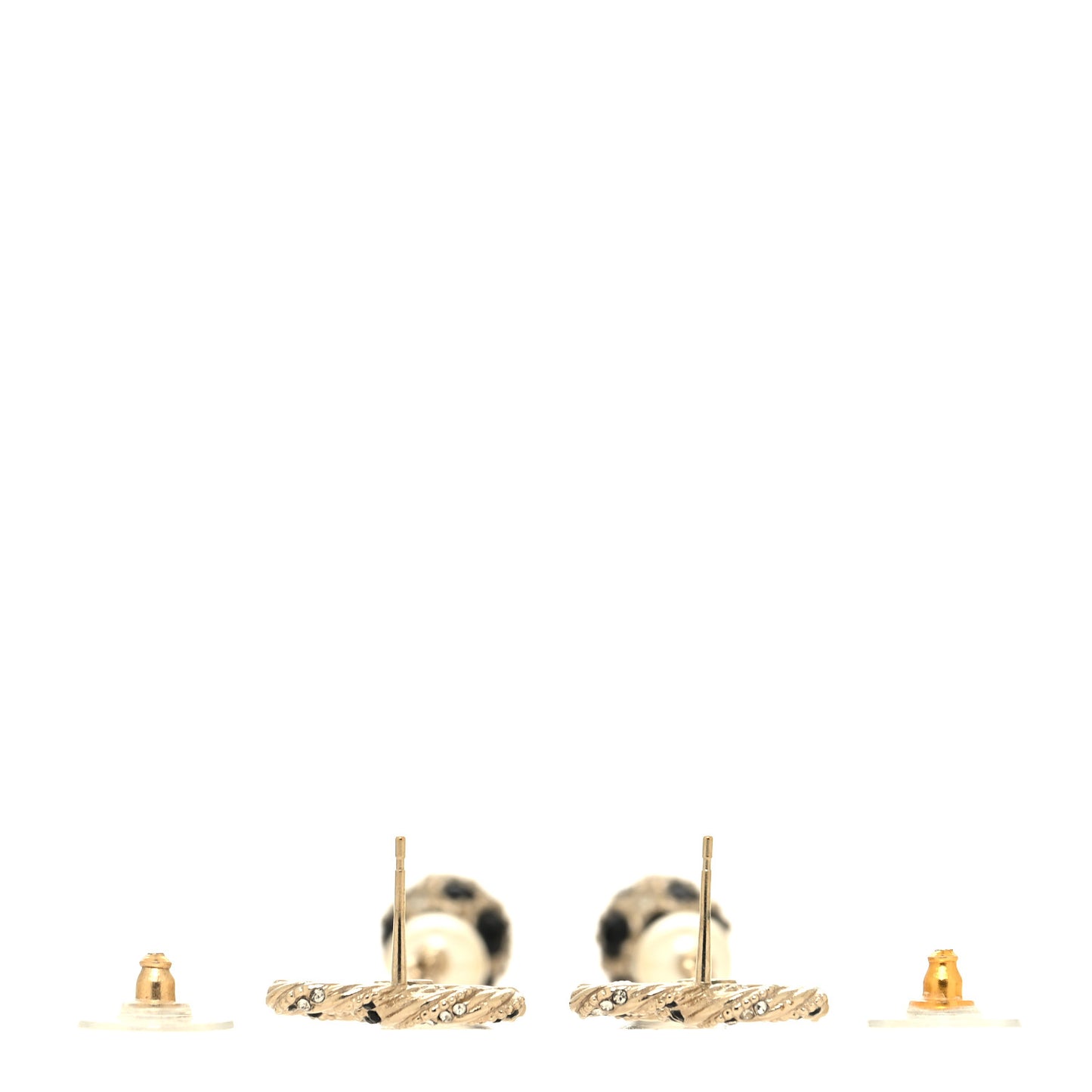 Crystal Pearl CC Ball Chain Drop Earrings Gold Black