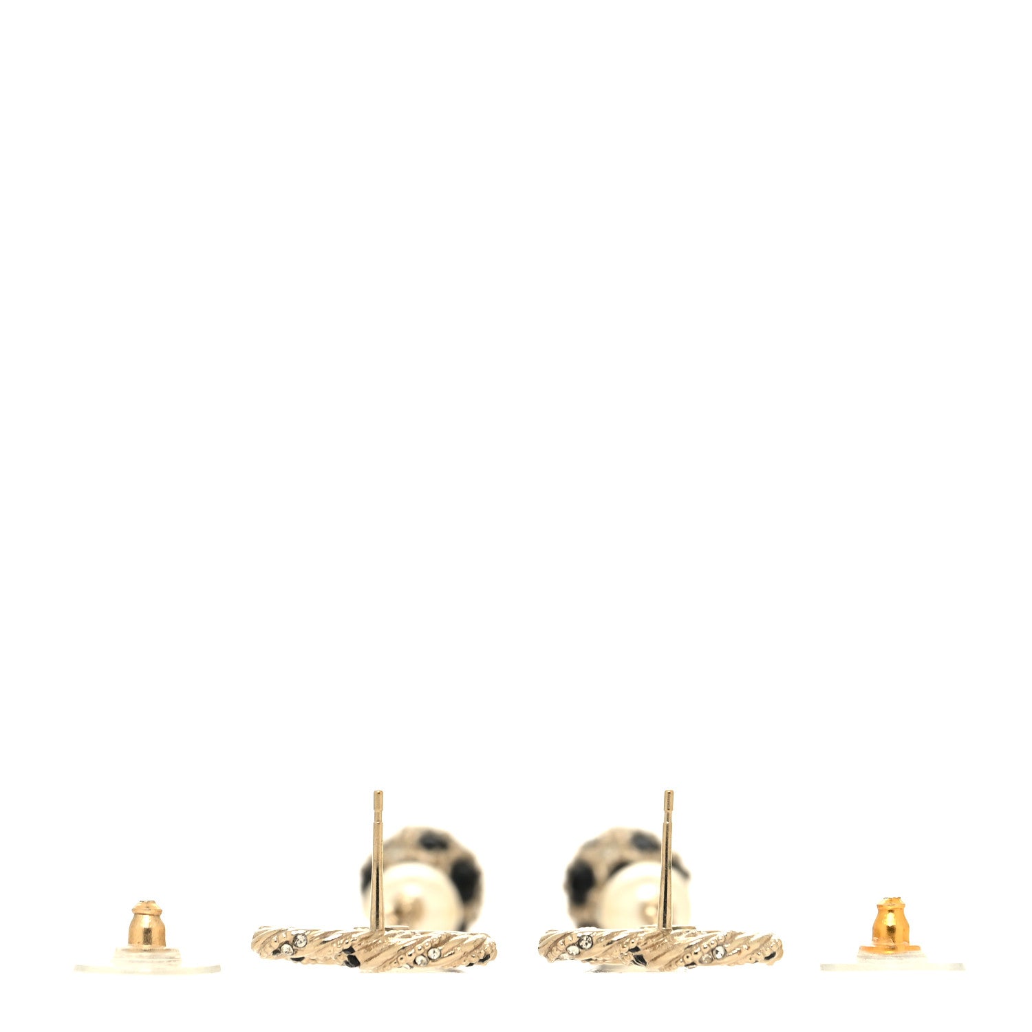 Chanel Crystal Pearl CC Ball Chain Drop Earrings Gold Black 3 of 4