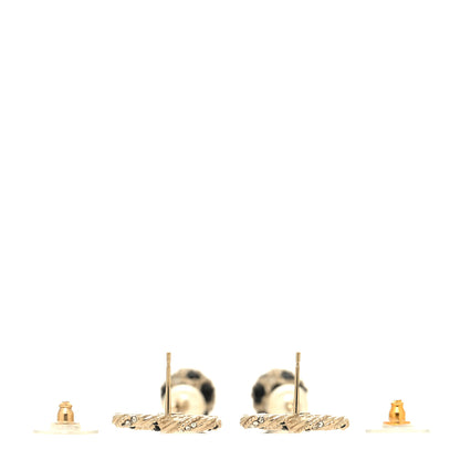 Chanel Crystal Pearl CC Ball Chain Drop Earrings Gold Black 3 of 4