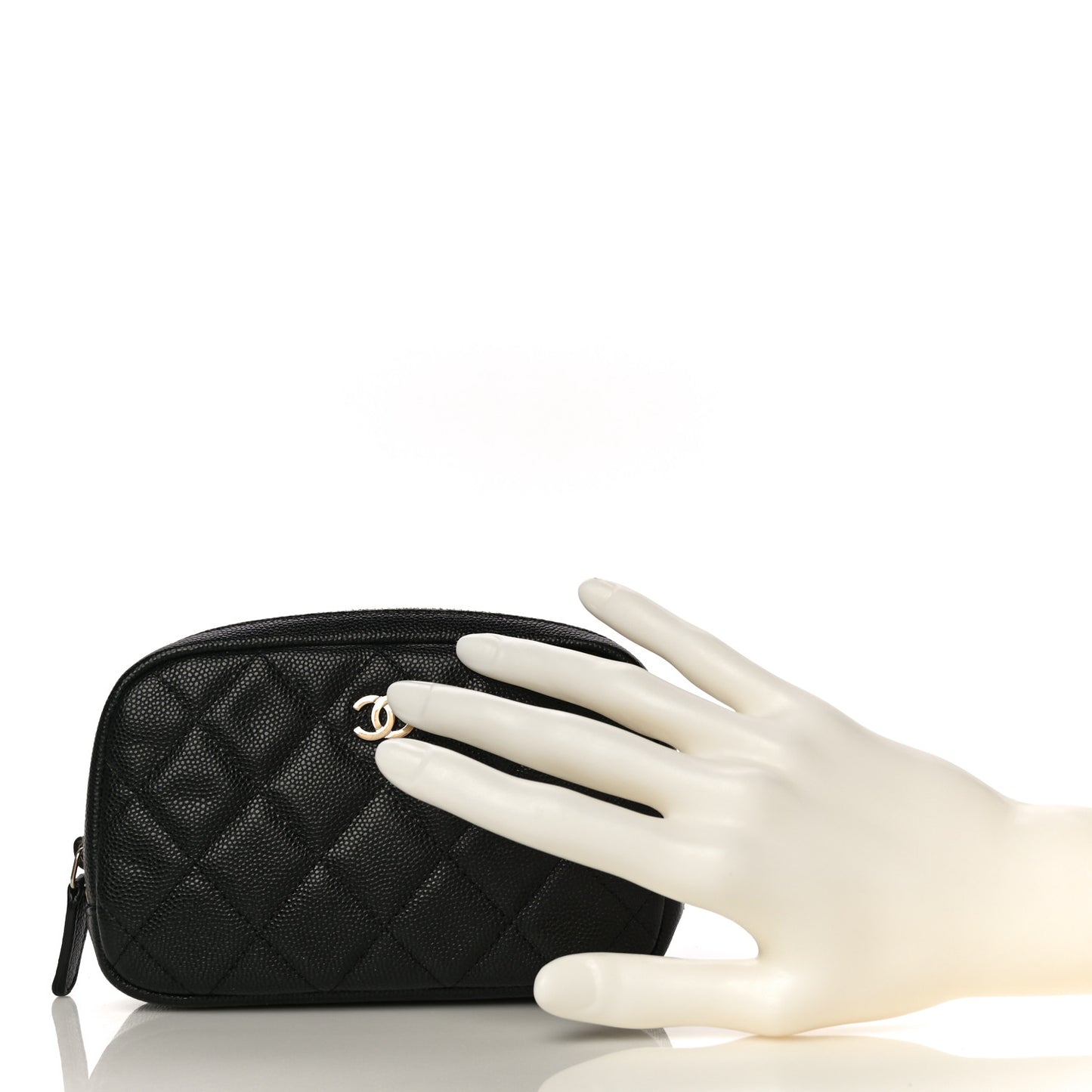 Caviar Quilted Small Curvy Pouch Cosmetic Case Black