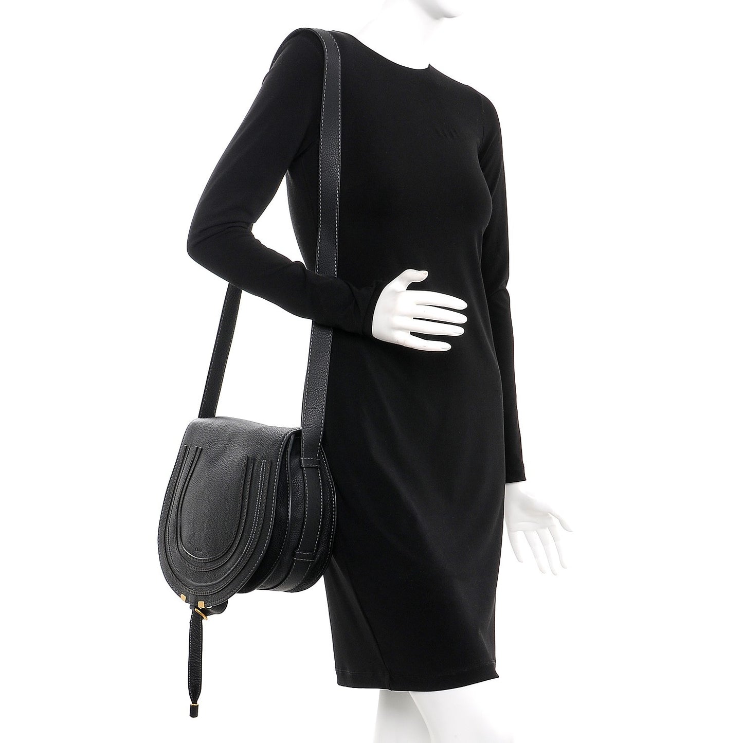 Calfskin Medium Marcie Round Crossbody Bag Black