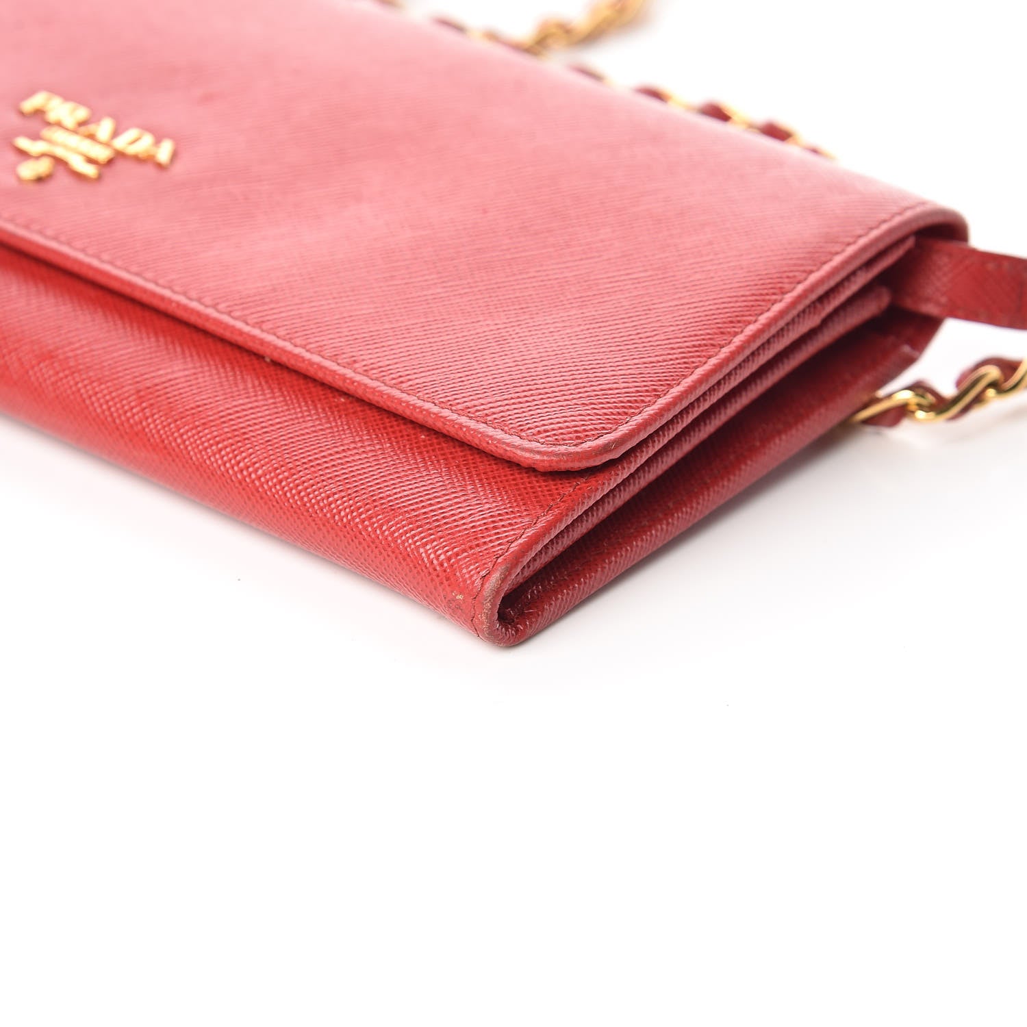 Prada Saffiano Metal Oro Chain Wallet Fuoco 10 of 13