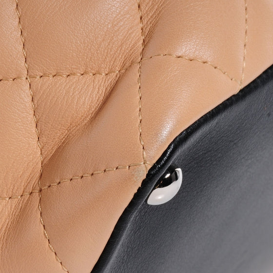 Calfskin Quilted Small Cambon Tote Beige Black
