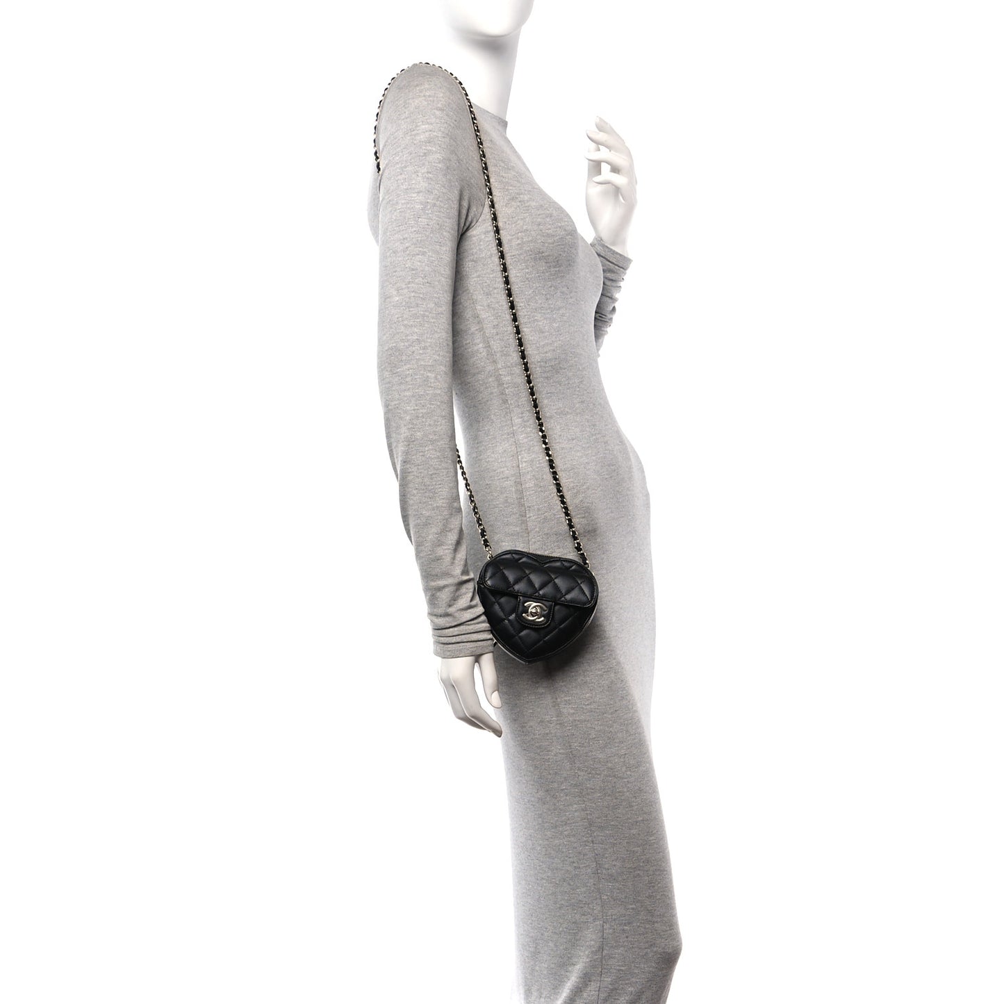 Lambskin Quilted CC In Love Heart Clutch With Chain Black