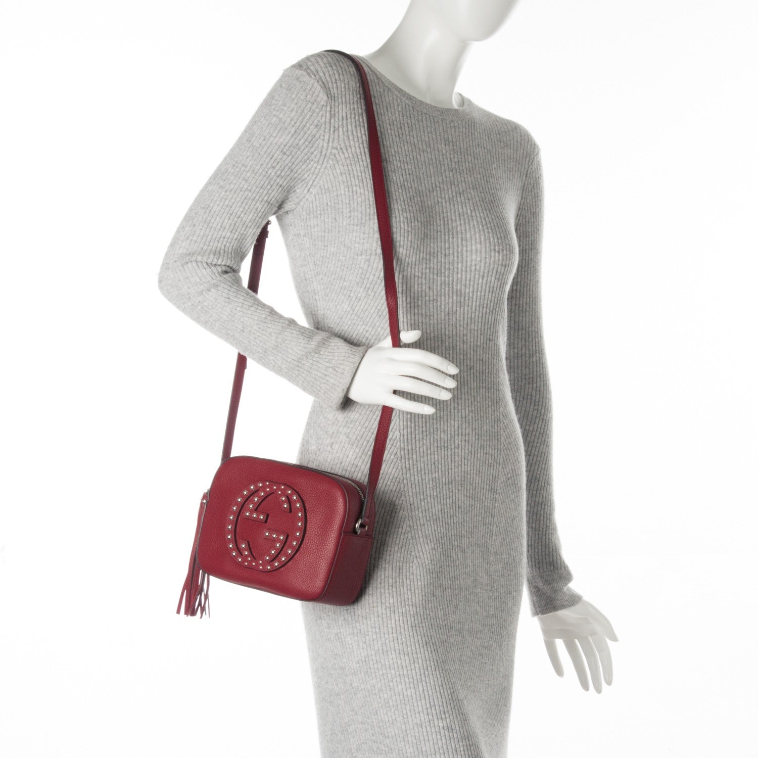 Gucci Pebbled Calfskin Studded Small Soho Disco Bag Soft Burgundy 2 of 7