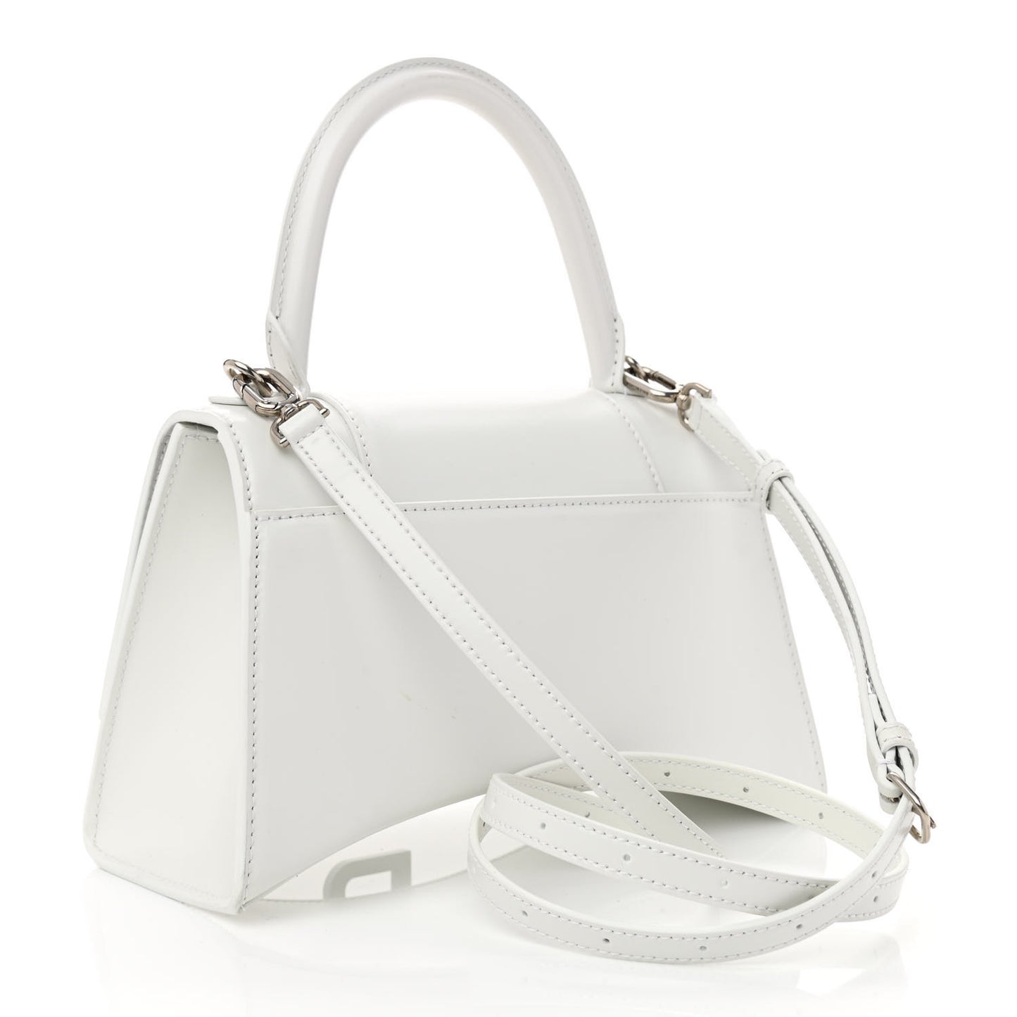 Shiny Box Calfskin Tonal B Small Hourglass Top Handle Bag White