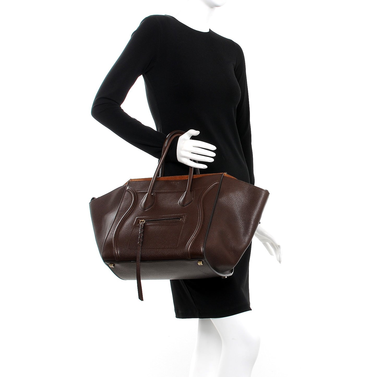 Shiny Grained Calfskin Medium Phantom Luggage Brown