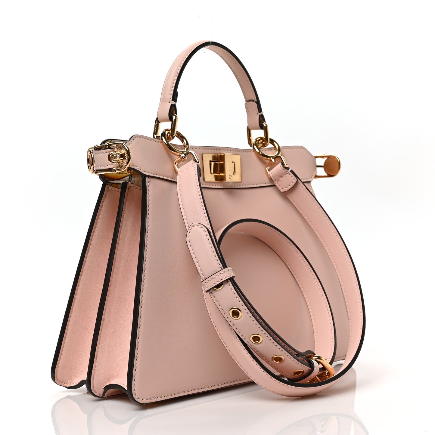 X VERSACE Vitello Seta Nappa Fendace FF Baroque Small Peekaboo I SEE U Satchel Rosa Confetto White Gold