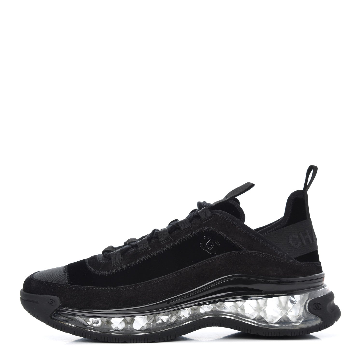 Chanel Suede Calfskin Velvet Grosgrain CC Sneakers 40.5 Black 1 of 9