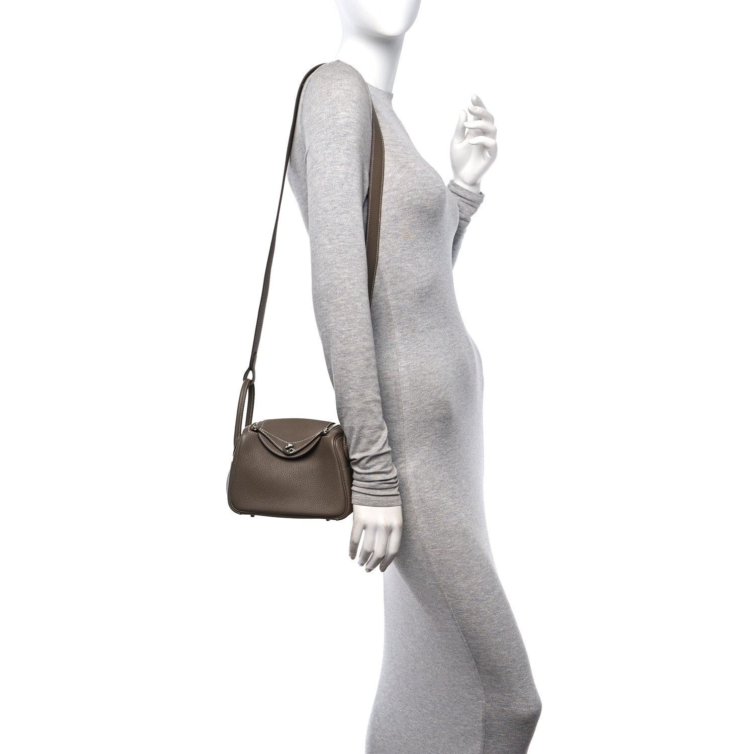 Hermes Taurillon Clemence Mini Lindy 20 Etoupe 2 of 11