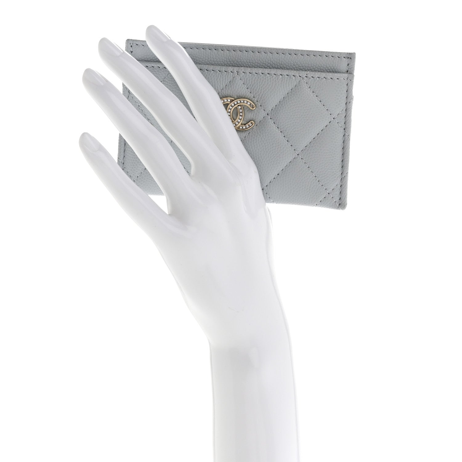 Chanel Caviar Quilted Crystal CC Logo Card Holder Light Blue 2 of 9