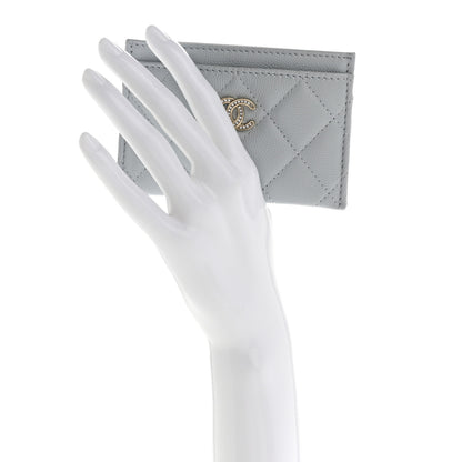 Chanel Caviar Quilted Crystal CC Logo Card Holder Light Blue 2 of 9