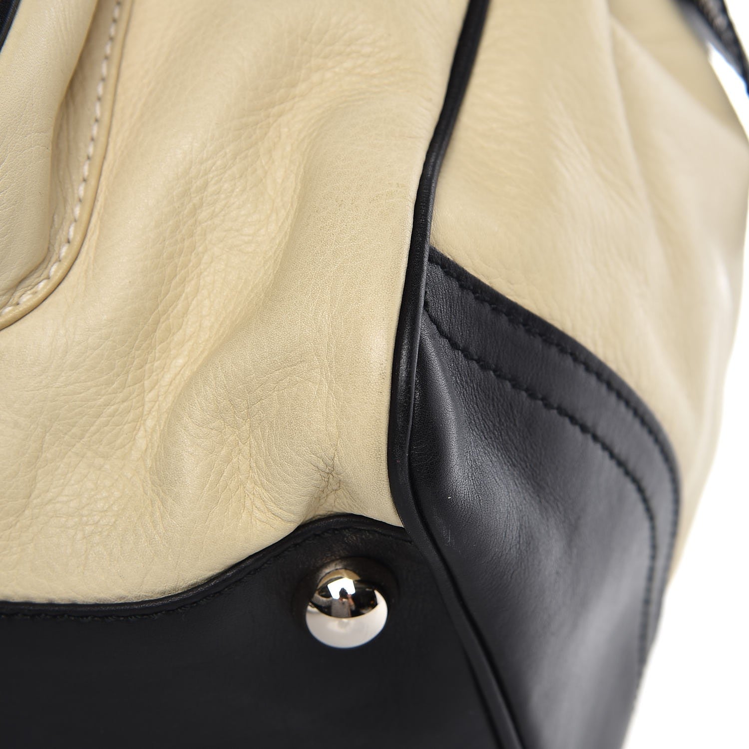Balenciaga Calfskin Chain Lock Frame Satchel Beige Black 8 of 10