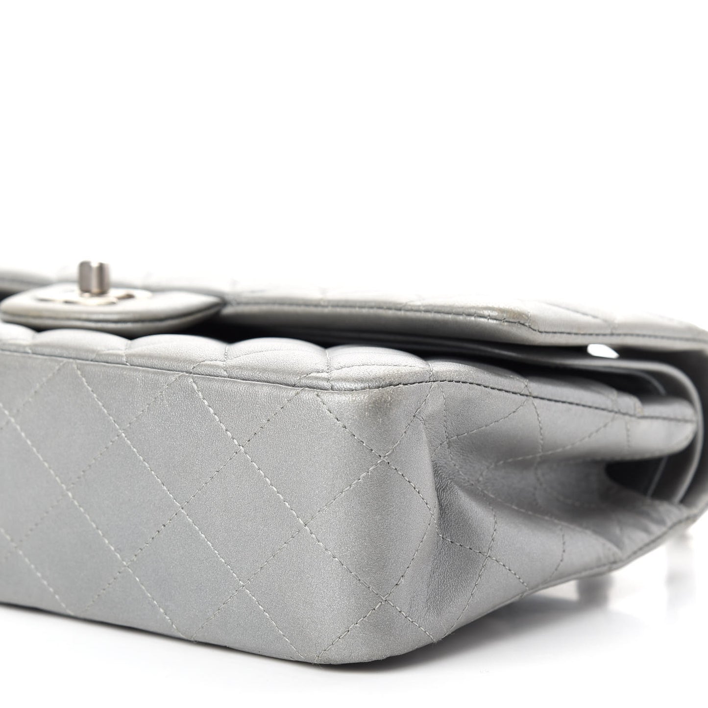 Metallic Lambskin Quilted Medium Double Flap Silver
