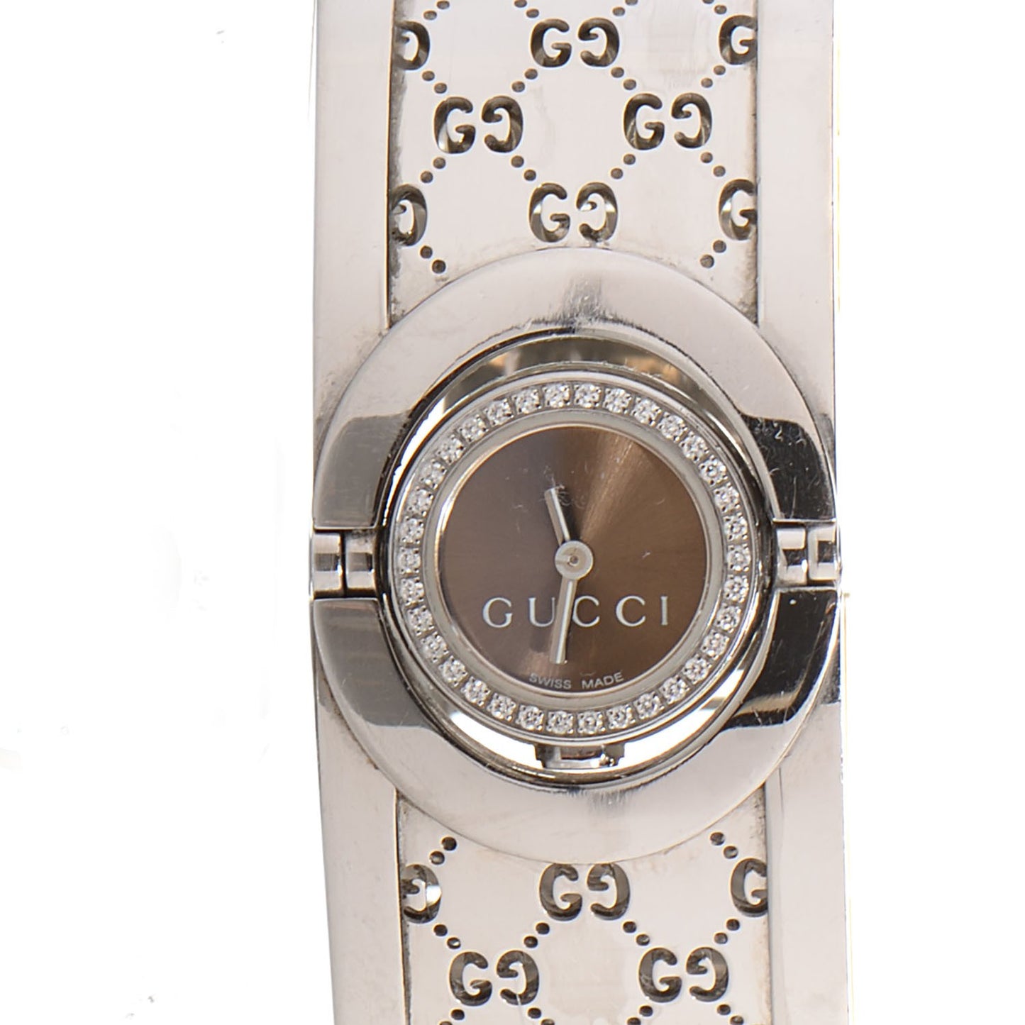 Stainless Steel Diamond Bezel 23mm Twirl Quartz Watch Brown