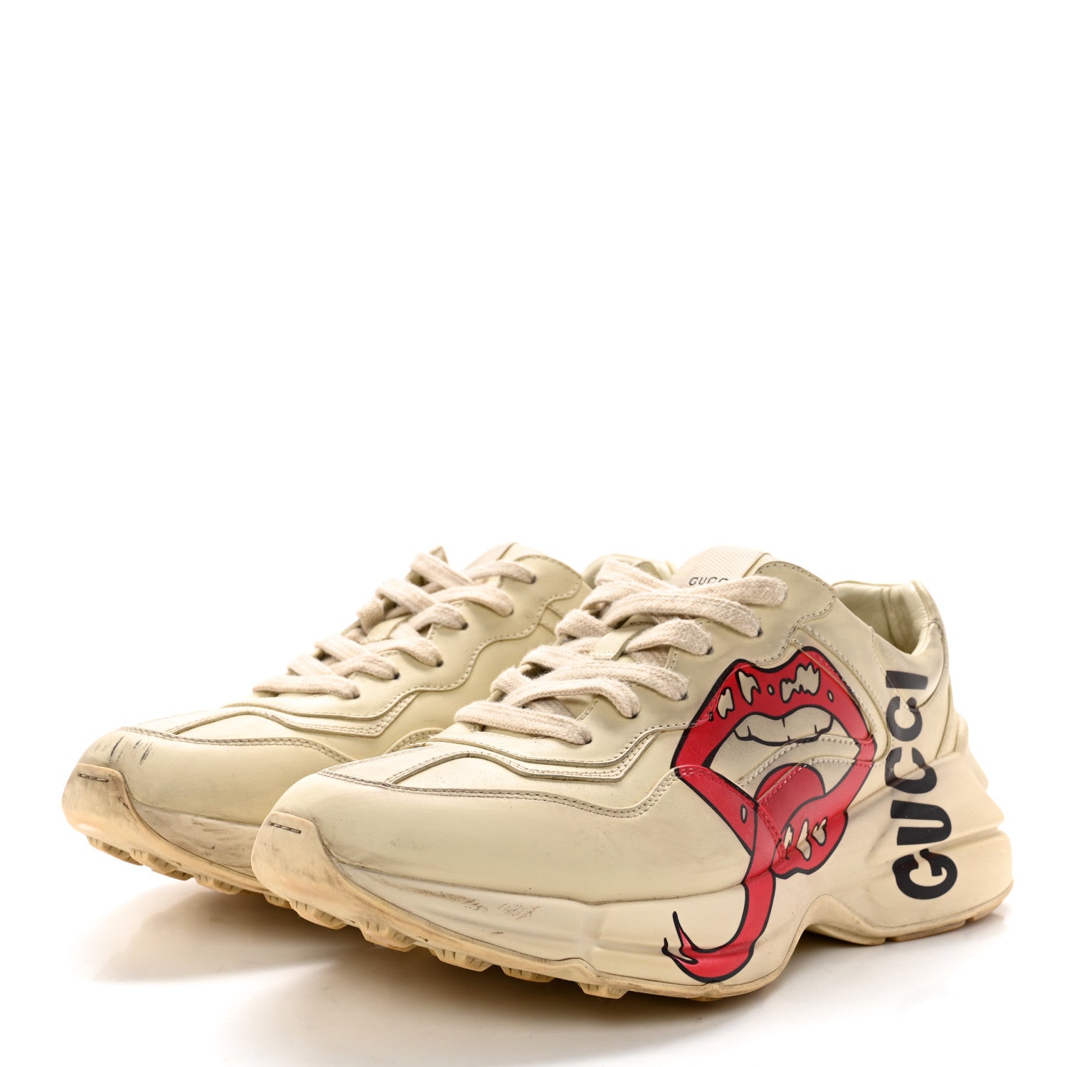 Gucci Calfskin Mouth Print Mens Rhyton Sneakers 8.5 Ivory 3 of 15