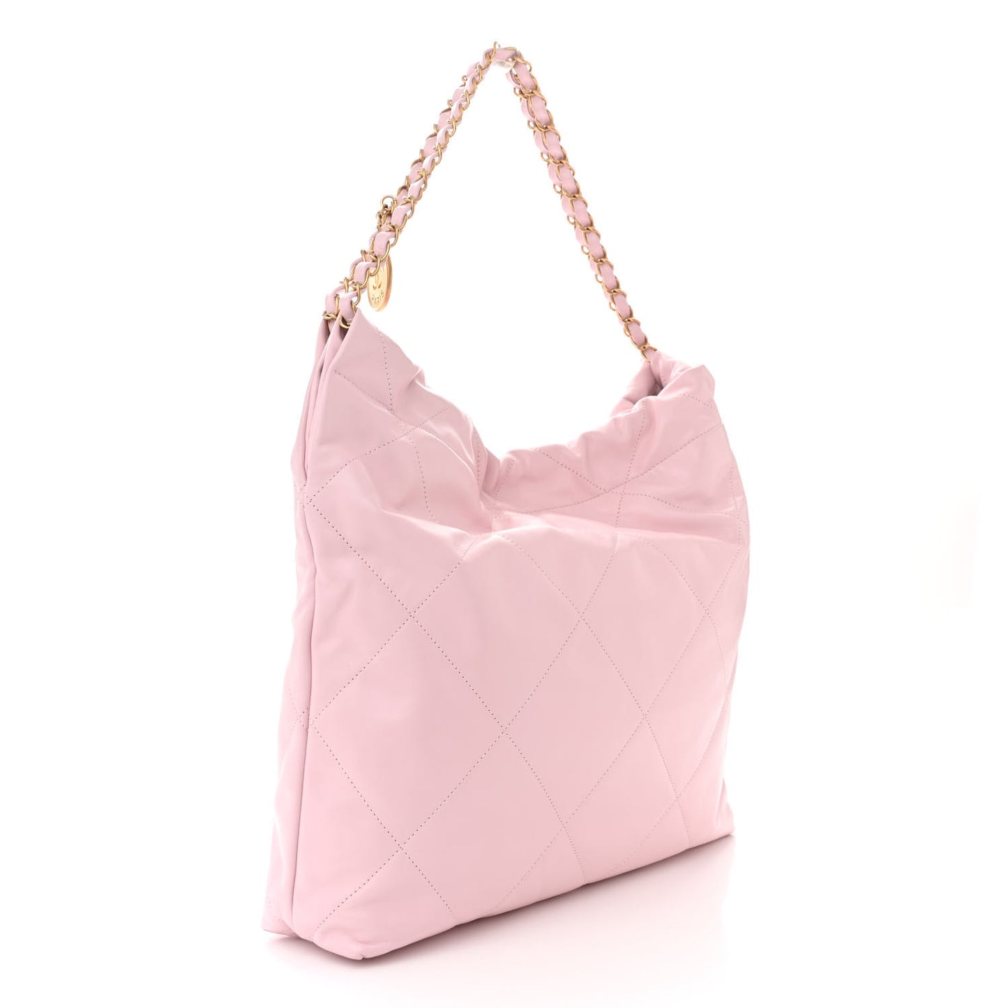 Shiny Calfskin Quilted 22 Drawstring Bag Light Pink