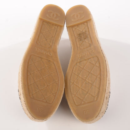 Chanel Toile Sequin CC Espadrilles 38 Beige Black 6 of 10