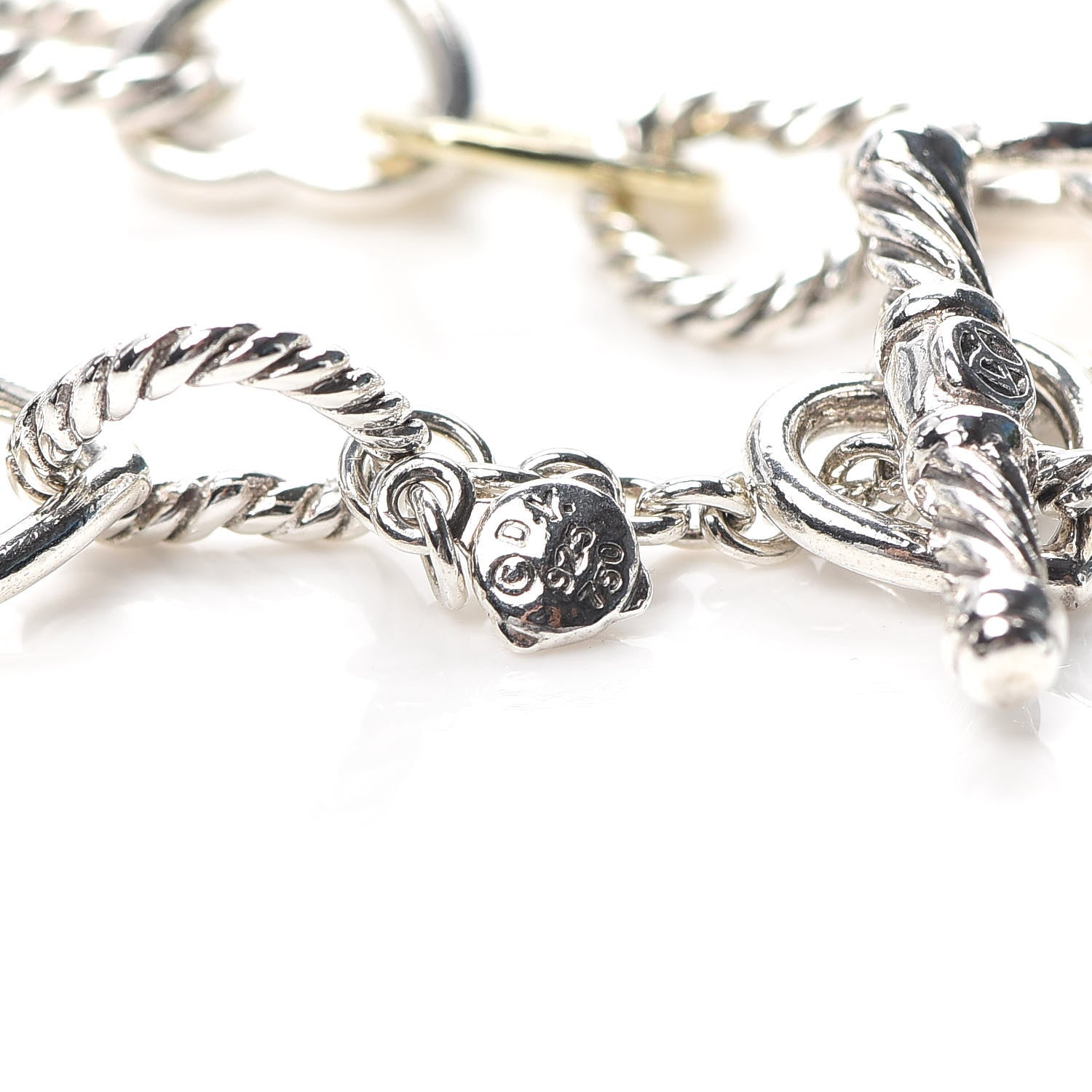 David Yurman Sterling Silver 18K Yellow Gold Cable Heart Link Bracelet 4 of 5