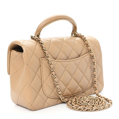Chanel Lambskin Quilted Mini Top Handle Rectangular Flap Beige 1 of 10
