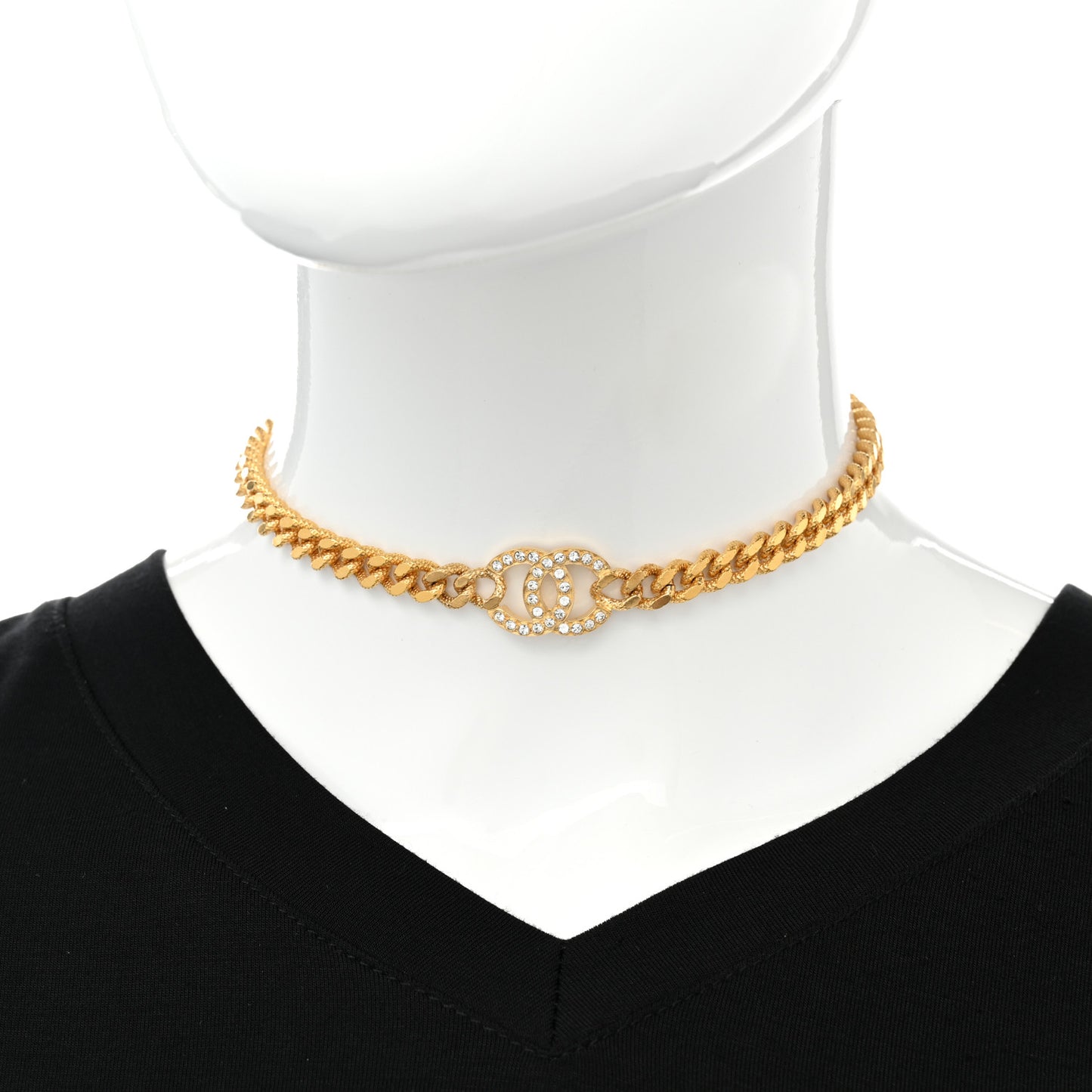 Crystal Chain Link CC Choker Necklace Gold