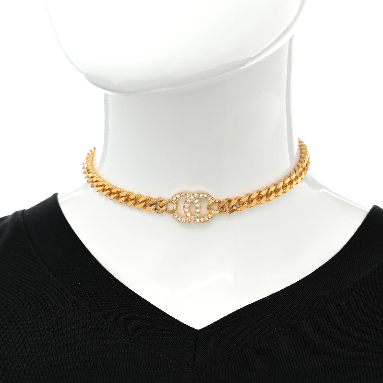 Chanel Crystal Chain Link CC Choker Necklace Gold 2 of 7