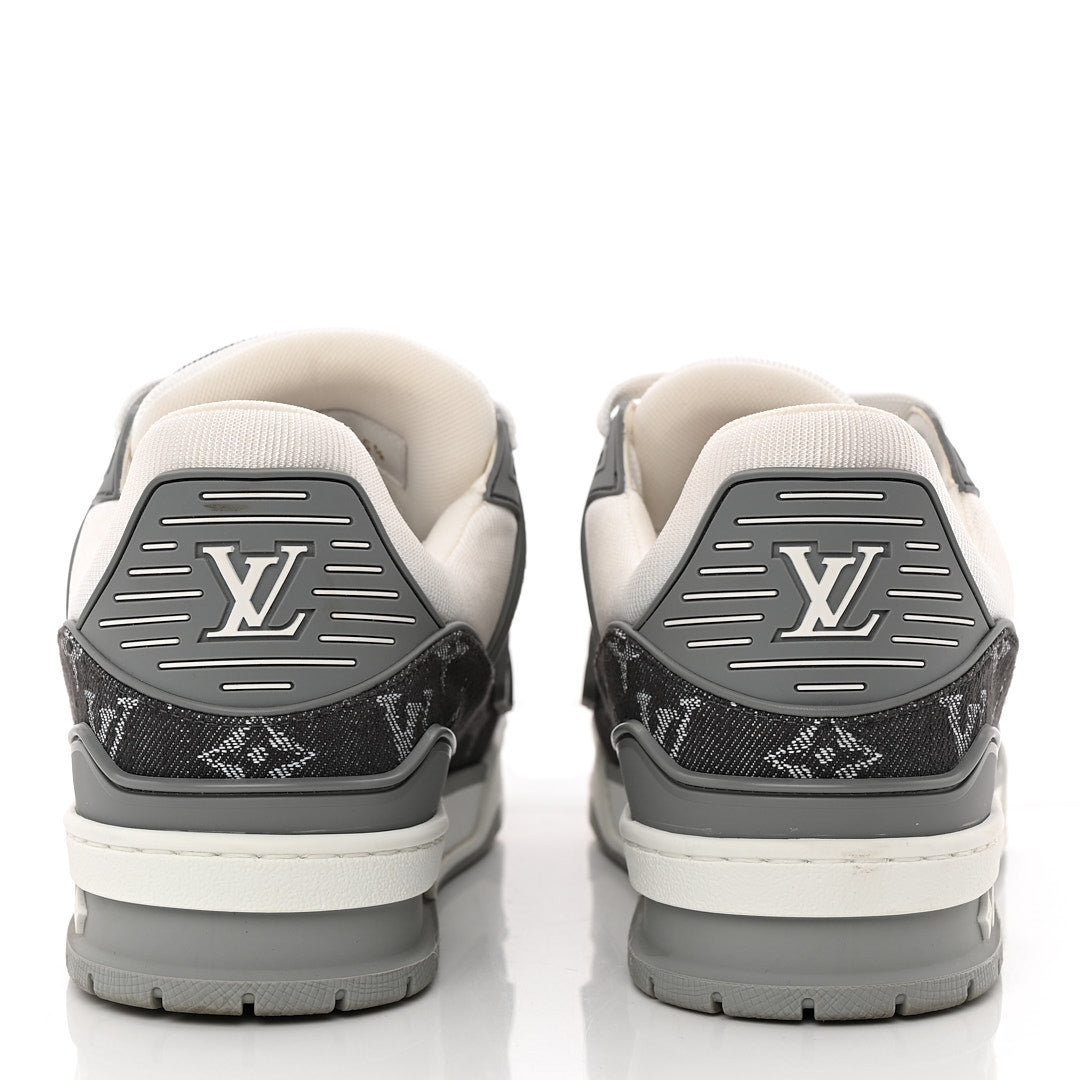 Louis Vuitton Calfskin Embossed Monogram Denim Mens LV Trainer Sneakers 5.5 Grey 6 of 14