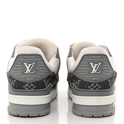Louis Vuitton Calfskin Embossed Monogram Denim Mens LV Trainer Sneakers 5.5 Grey 6 of 14