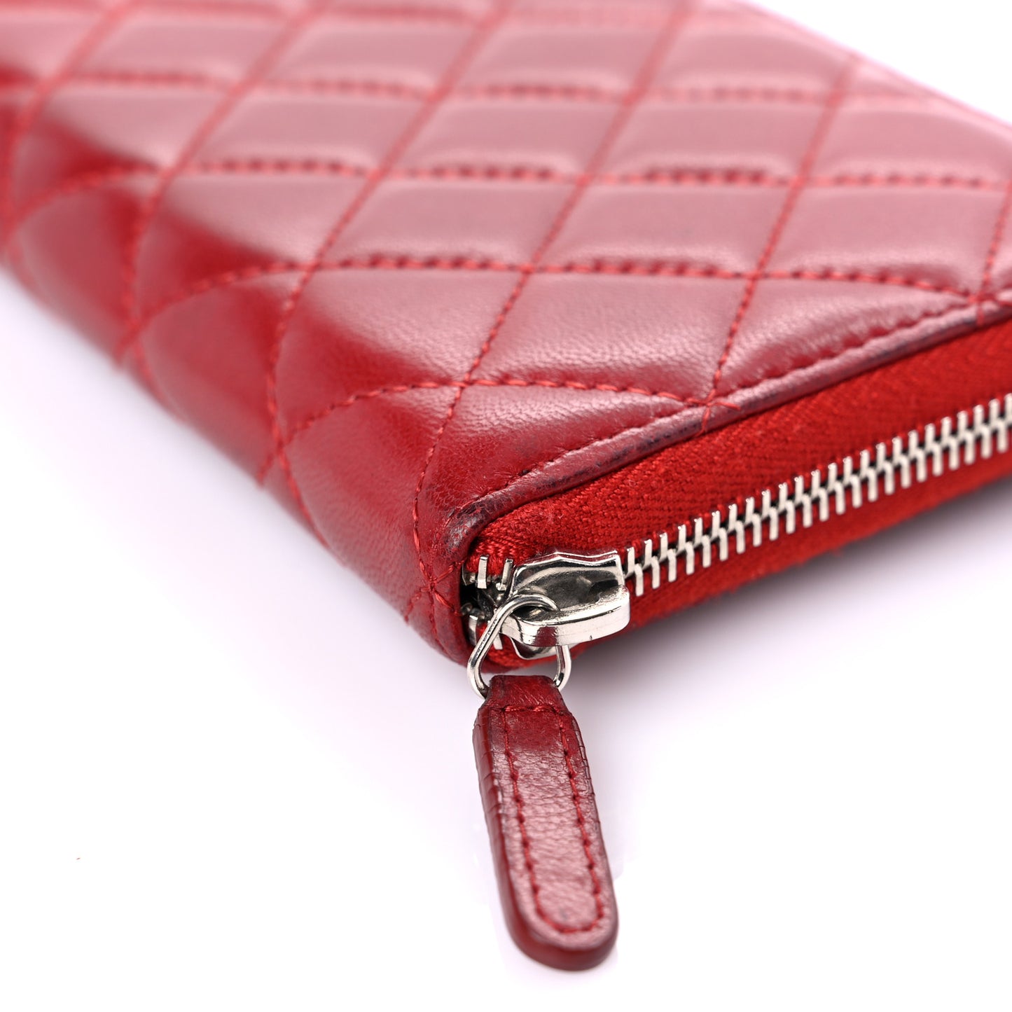 Lambskin Quilted Gusset Zip Around Wallet Red