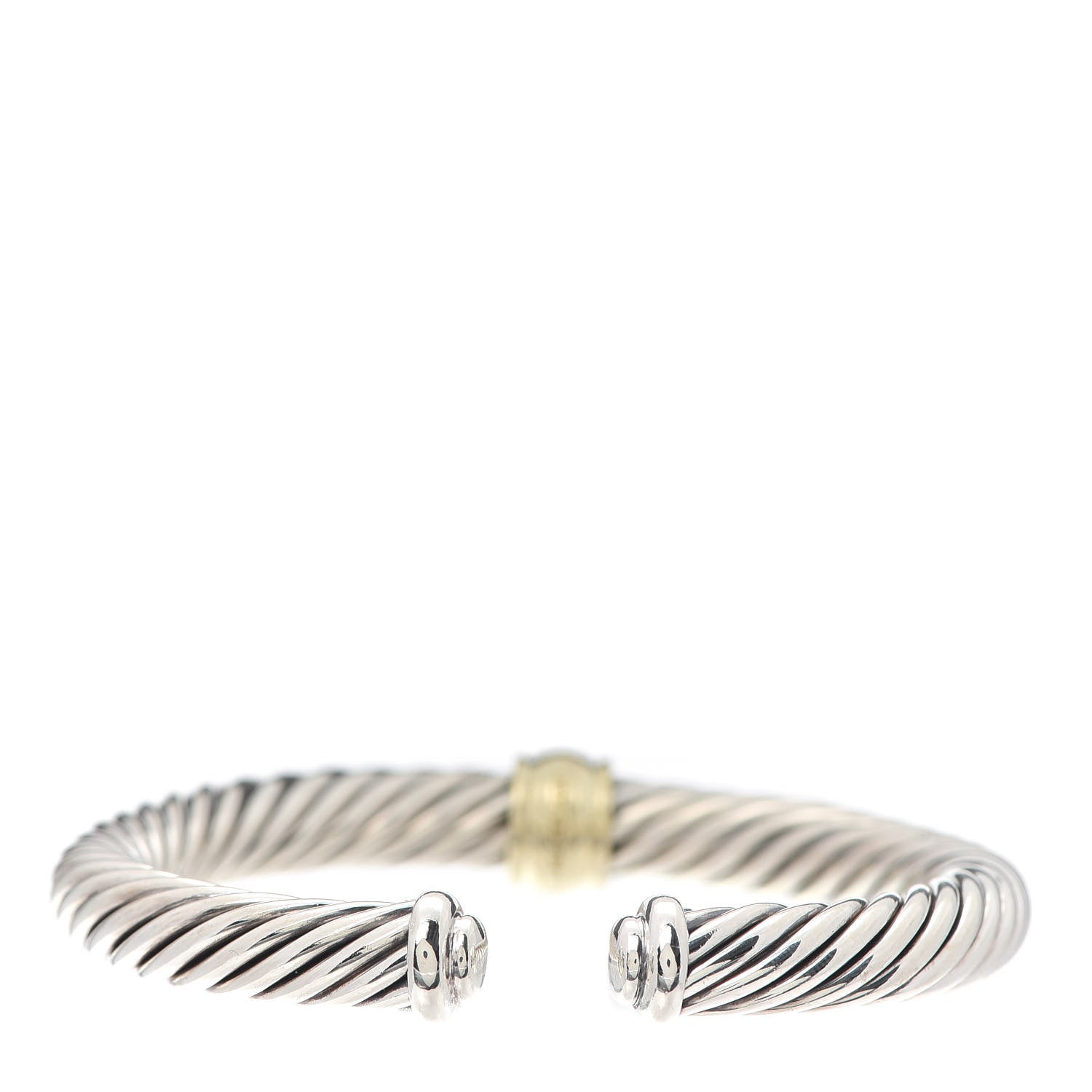 David Yurman Sterling Silver 18K Yellow Gold Diamond 7mm Cable Classics Station Bracelet 3 of 5