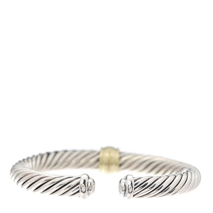 David Yurman Sterling Silver 18K Yellow Gold Diamond 7mm Cable Classics Station Bracelet 3 of 5