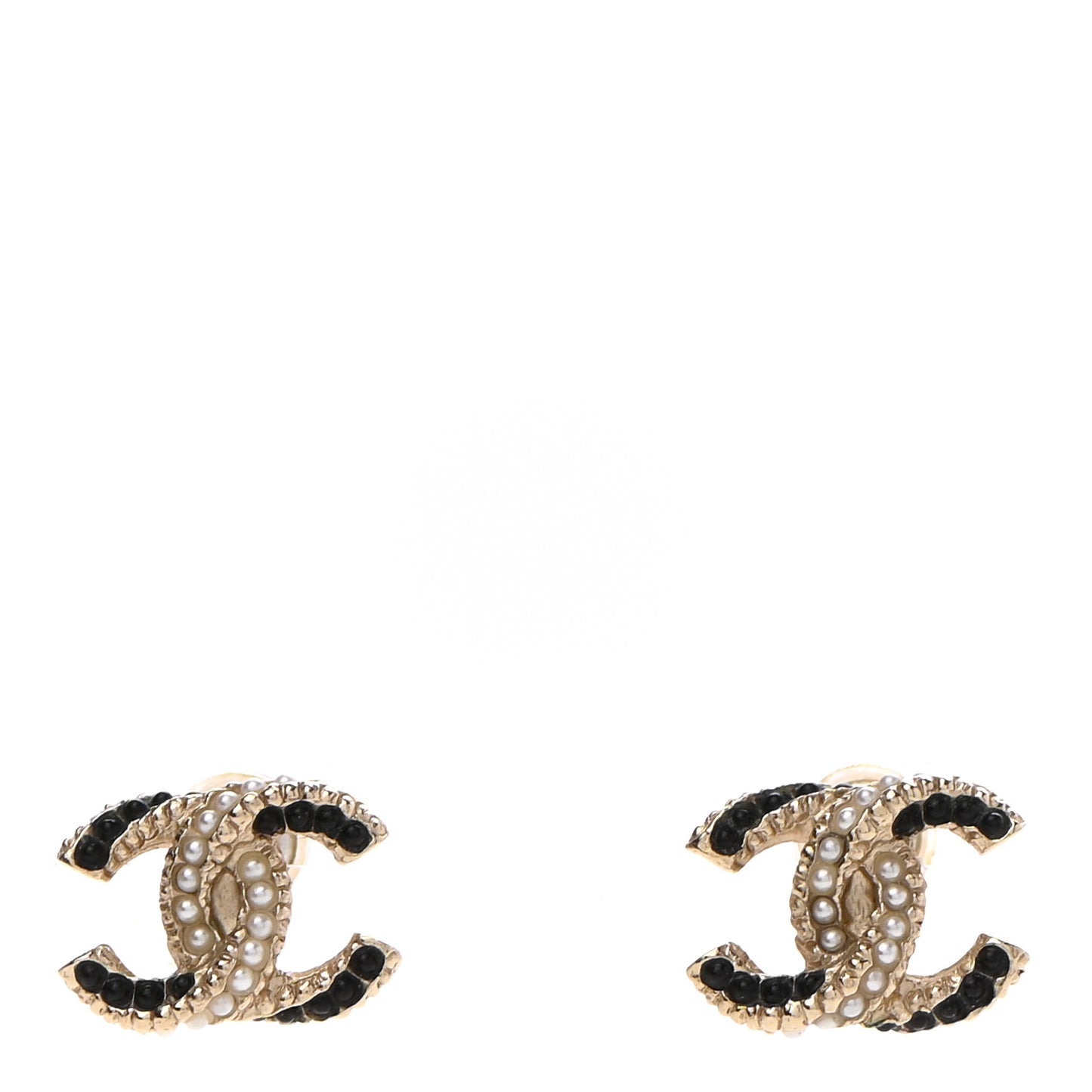 Resin Pearl CC Earrings Gold Black
