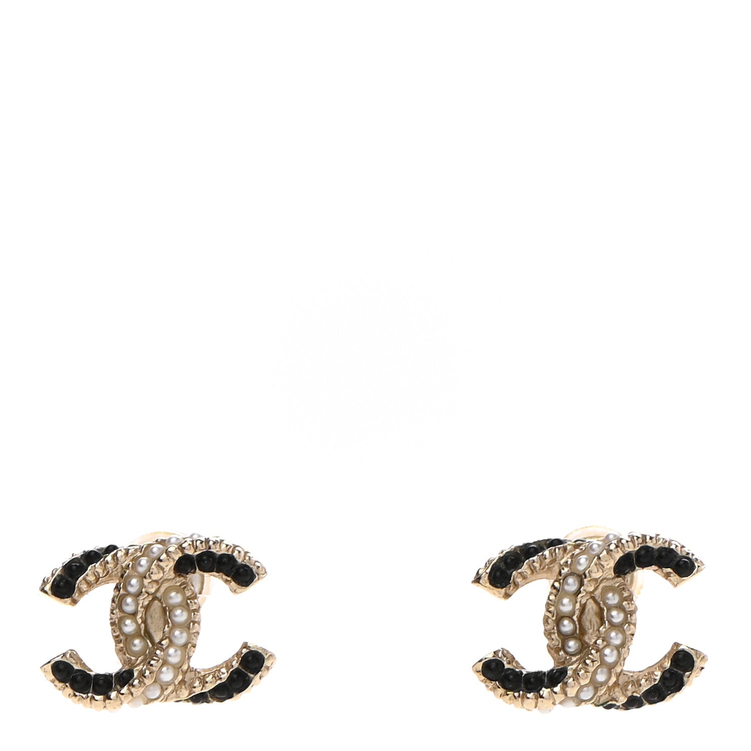 Chanel Resin Pearl CC Earrings Gold Black 1 of 4