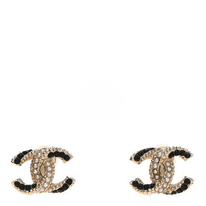 Chanel Resin Pearl CC Earrings Gold Black 1 of 4