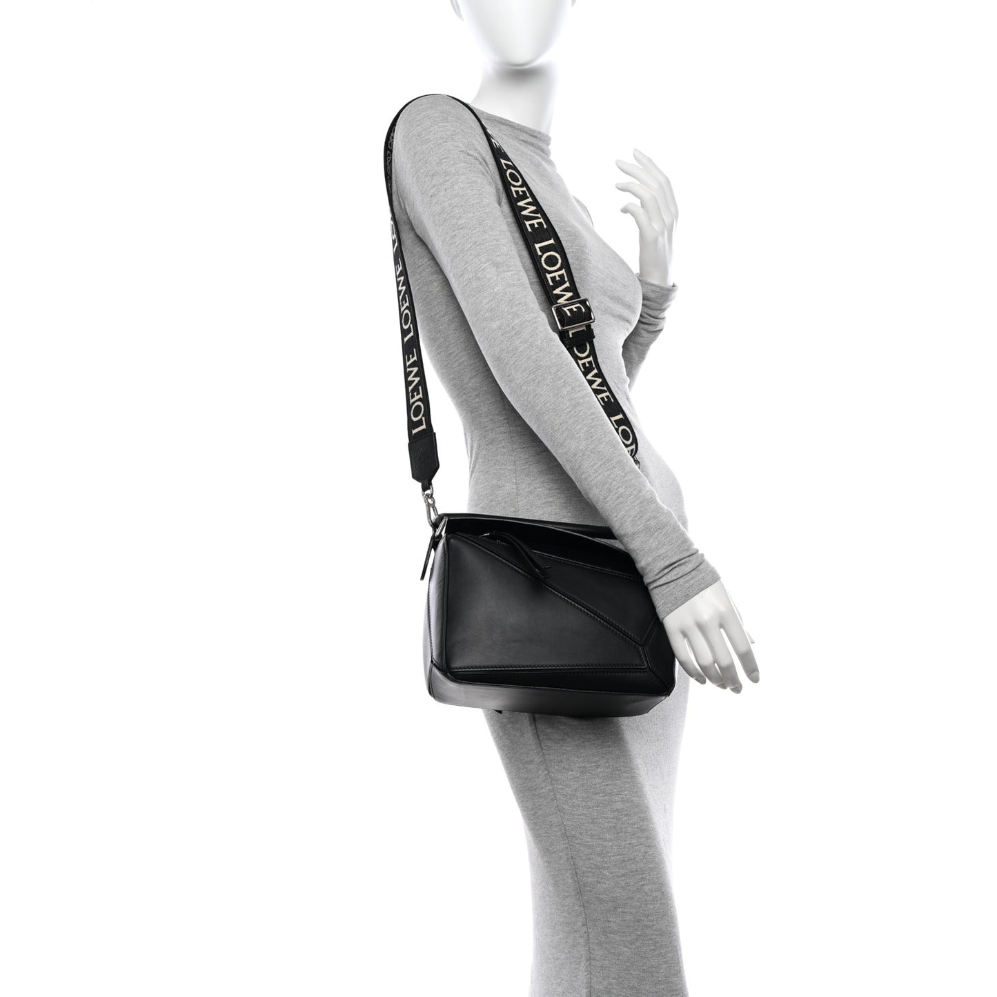Satin Calfskin Small Puzzle Bag Black