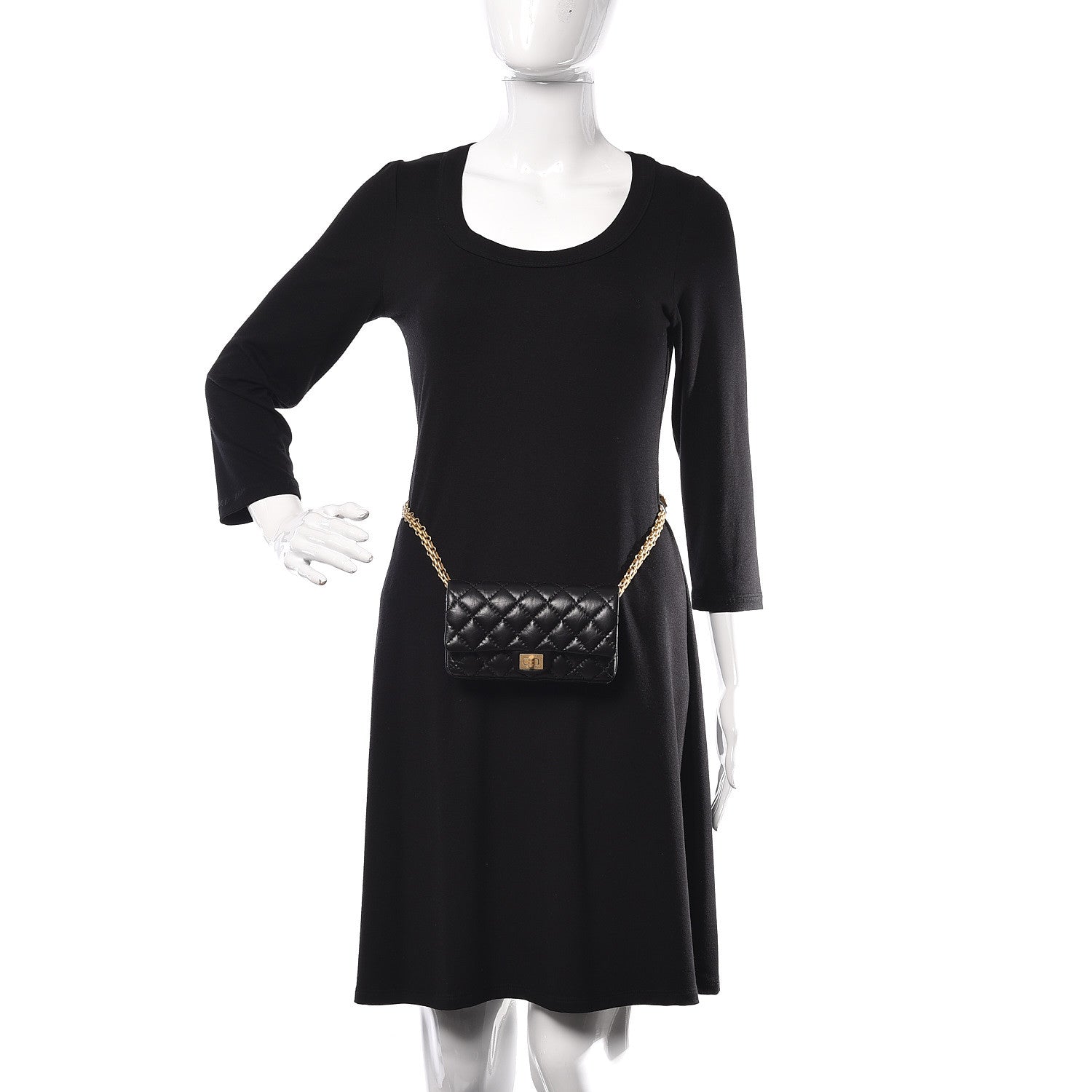 Chanel Aged Calfskin Quilted 2.55 Reissue Flap Belt Bag Clutch Black 2 of 11