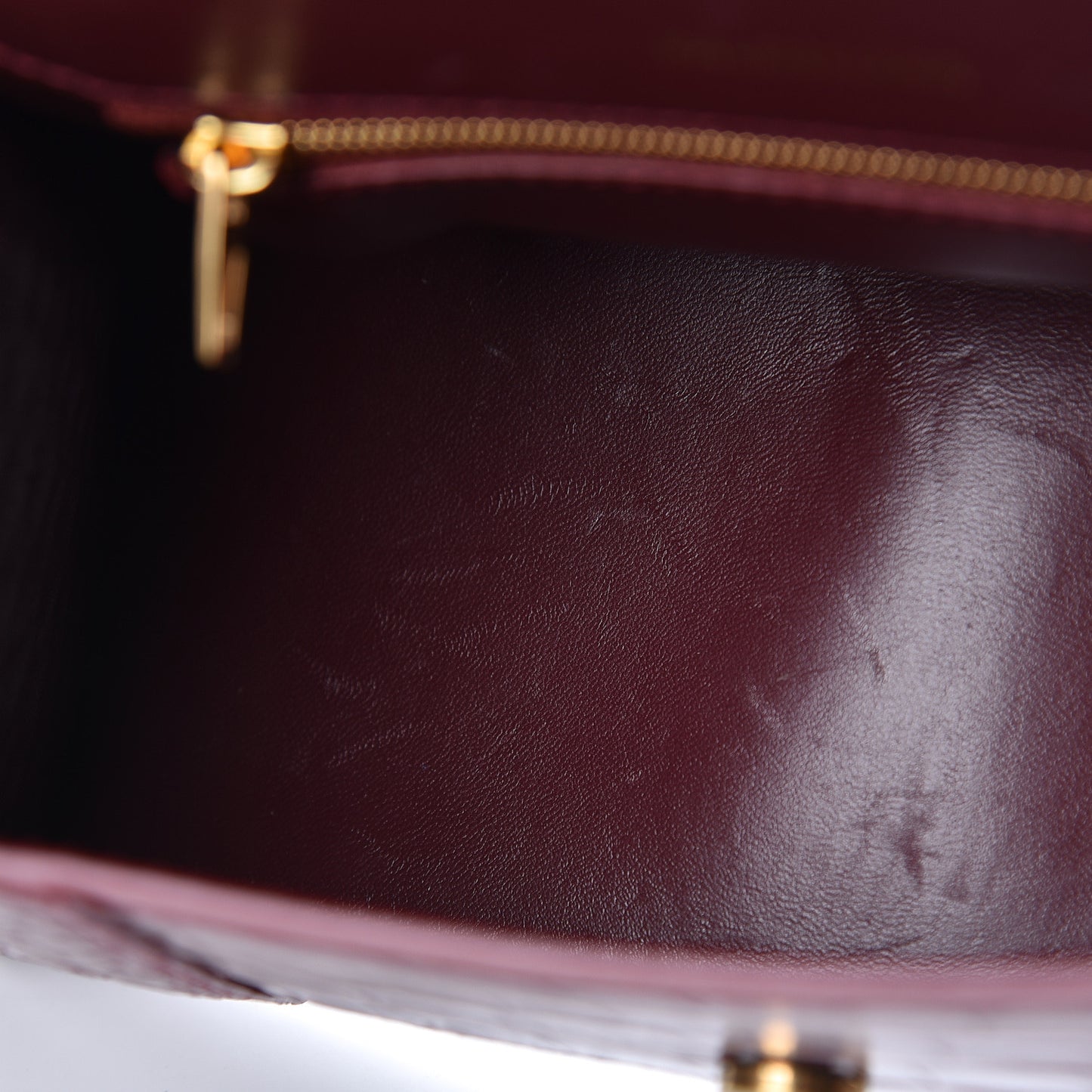 Shiny Calfskin Crocodile Embossed Small Hourglass Top Handle Bag Dark Red