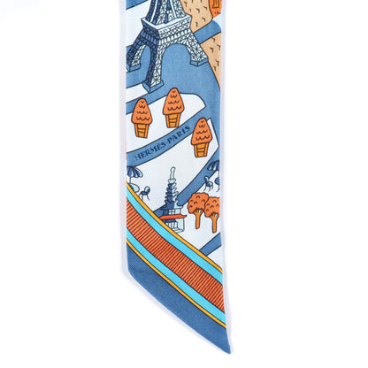 Hermes Silk Les Nouveaux Amoureux de Paris Twilly Ciel Blue Jean Orange 4 of 4
