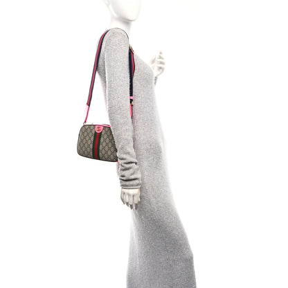 Gucci GG Supreme Monogram Textured Dollar Calfskin Web Ophidia Small Crossbody Bag Beige Ebony Fuchsia 2 of 10