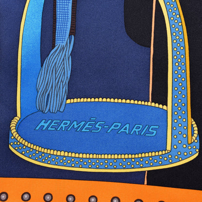 Hermes Silk Selle De Dignitaire Scarf 90 Marine Orange Marr 4 of 5